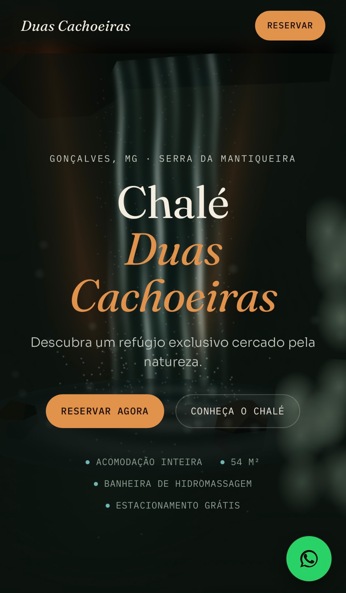 Versão mobile do site Chalé Duas Cachoeiras