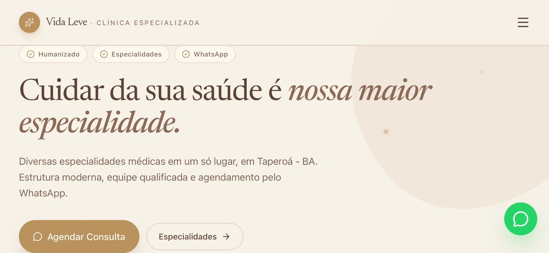 Versão desktop do site Clínica Vida Leve